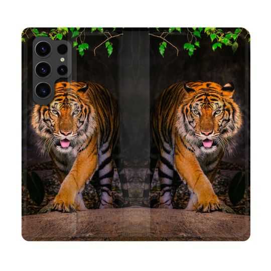 Housse Cuir Portefeuille Pour Samsung Galaxy S23 Ultra Animal Tigre Jungle