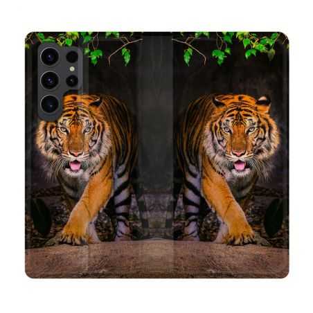 Housse Cuir Portefeuille Pour Samsung Galaxy S23 Ultra Animal Tigre Jungle