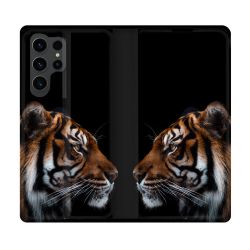 Housse Cuir Portefeuille Pour Samsung Galaxy S23 Ultra Animal Tigre Noir