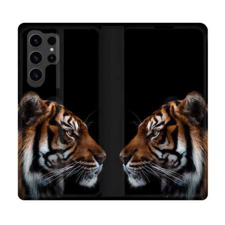Housse Cuir Portefeuille Pour Samsung Galaxy S23 Ultra Animal Tigre Noir