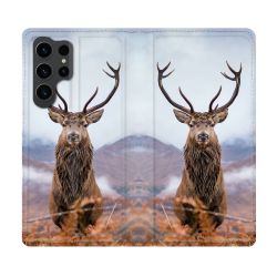 Housse Cuir Portefeuille Pour Samsung Galaxy S23 Ultra Chasse Chevreuil Montagne