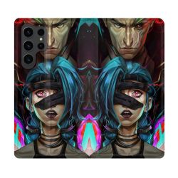 Housse Cuir Portefeuille Pour Samsung Galaxy S23 Ultra Arcane Jynx Bleu