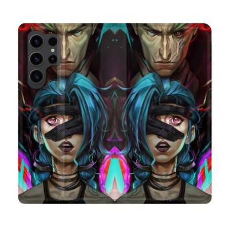 Housse Cuir Portefeuille Pour Samsung Galaxy S23 Ultra Arcane Jynx Bleu