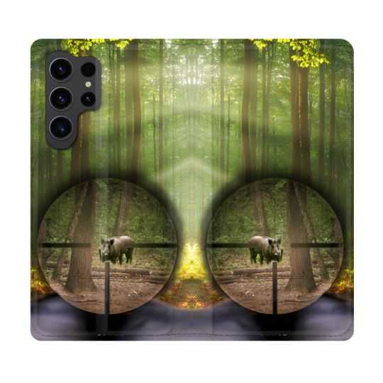 Housse Cuir Portefeuille Pour Samsung Galaxy S23 Ultra Chasse Sanglier Viseur