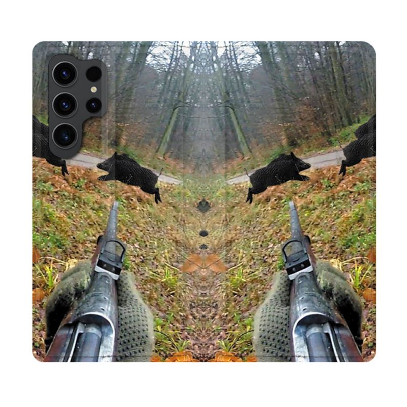 Housse Cuir Portefeuille Pour Samsung Galaxy S23 Ultra Chasse Vision Tir