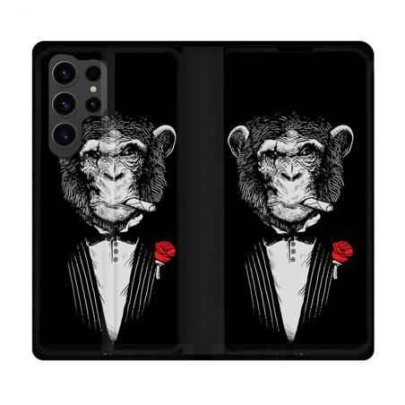 Housse Cuir Portefeuille Pour Samsung Galaxy S23 Ultra Decale Singe Mafia