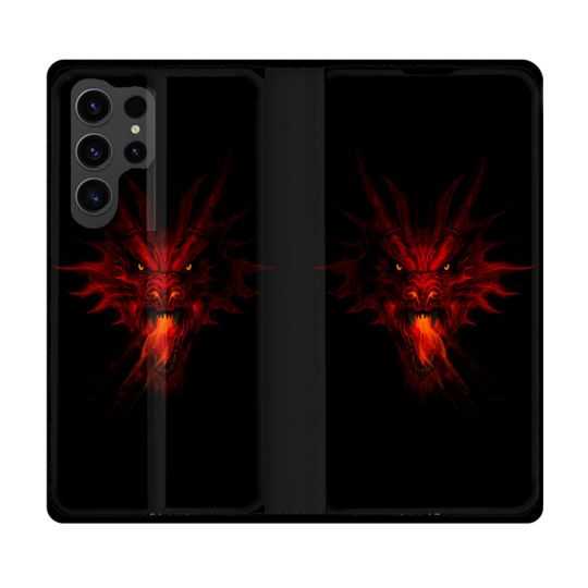 Housse Cuir Portefeuille Pour Samsung Galaxy S23 Ultra Fantastique Dragon Feu