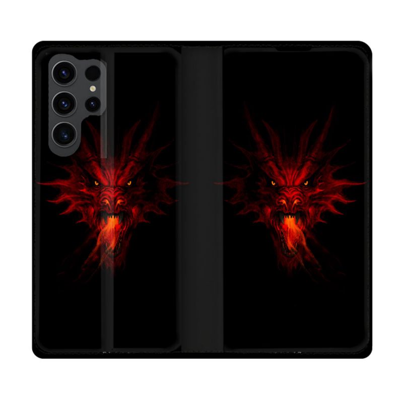 Housse Cuir Portefeuille Pour Samsung Galaxy S23 Ultra Fantastique Dragon Feu