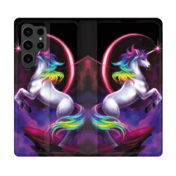 Housse Cuir Portefeuille Pour Samsung Galaxy S23 Ultra Fantastique Licorne Arc en ciel