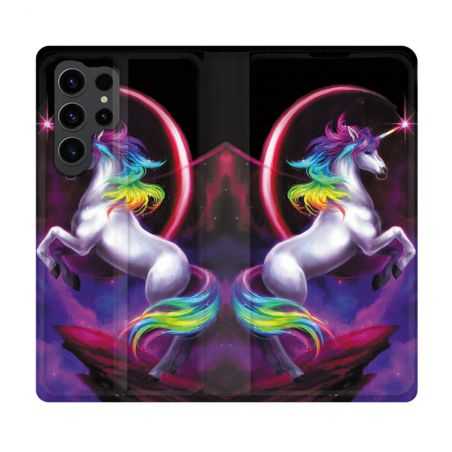 Housse Cuir Portefeuille Pour Samsung Galaxy S23 Ultra Fantastique Licorne Arc en ciel