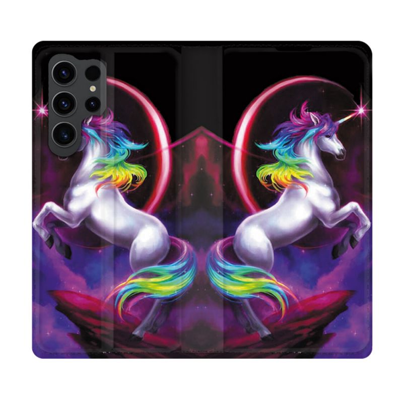 Housse Cuir Portefeuille Pour Samsung Galaxy S23 Ultra Fantastique Licorne Arc en ciel