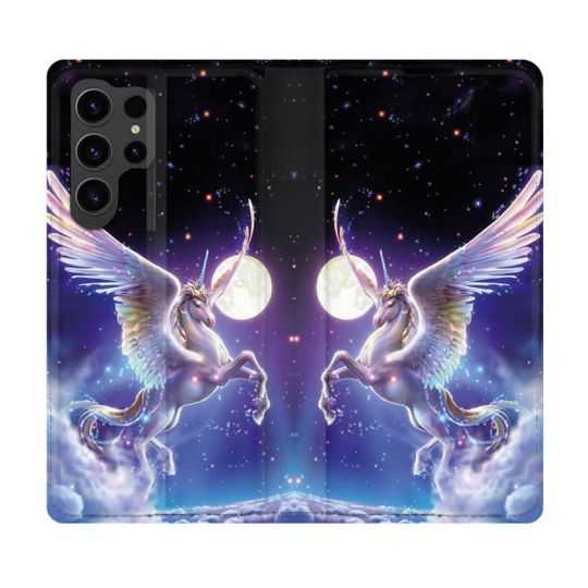 Housse Cuir Portefeuille Pour Samsung Galaxy S23 Ultra Fantastique Licorne Céleste