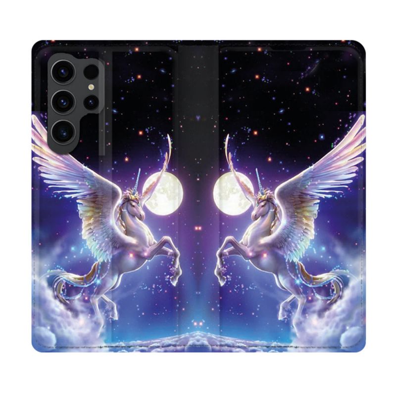 Housse Cuir Portefeuille Pour Samsung Galaxy S23 Ultra Fantastique Licorne Céleste