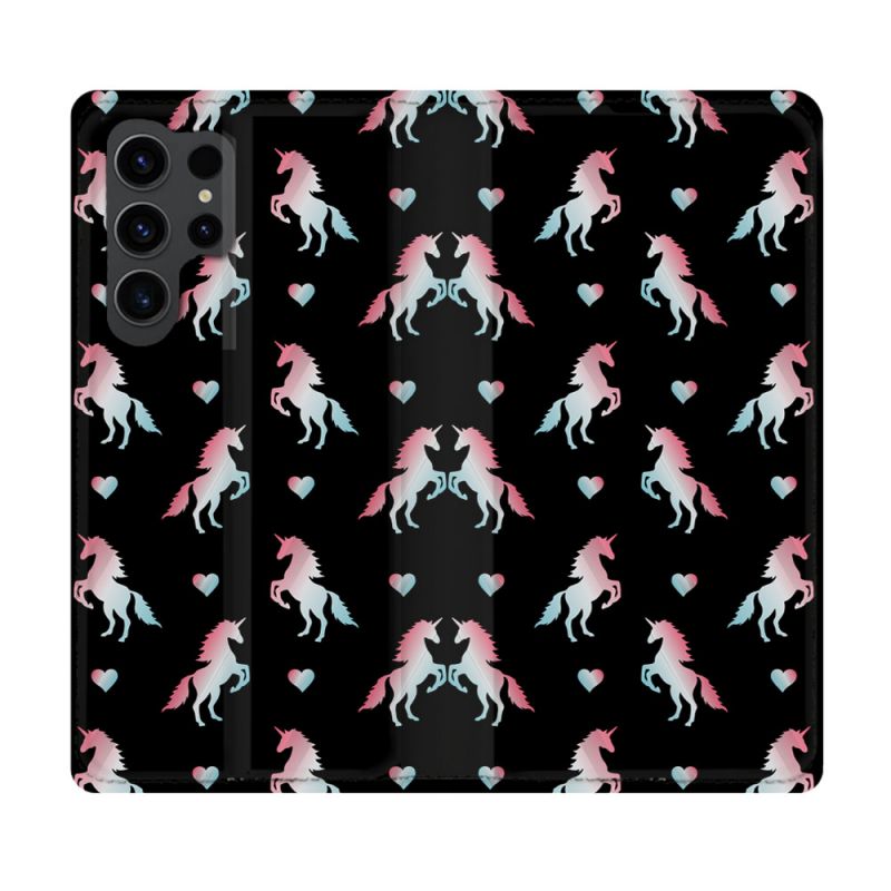 Housse Cuir Portefeuille Pour Samsung Galaxy S23 Ultra Fantastique Licorne Pattern