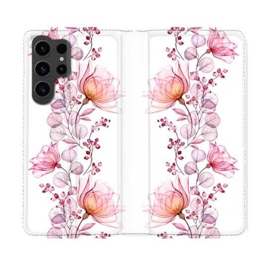 Housse Cuir Portefeuille Pour Samsung Galaxy S23 Ultra Fleur Eclosion