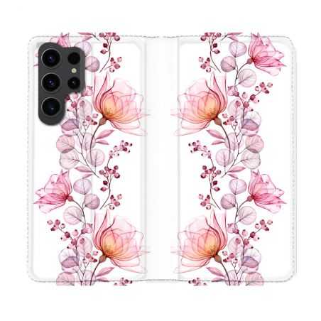 Housse Cuir Portefeuille Pour Samsung Galaxy S23 Ultra Fleur Eclosion