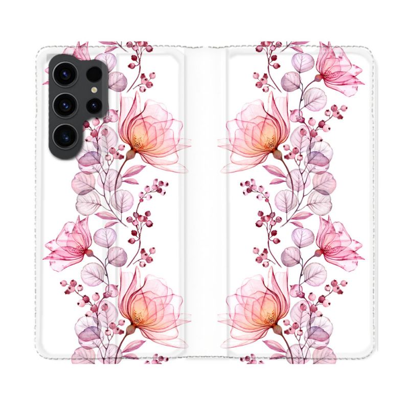 Housse Cuir Portefeuille Pour Samsung Galaxy S23 Ultra Fleur Eclosion