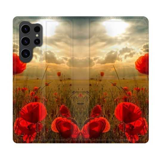 Housse Cuir Portefeuille Pour Samsung Galaxy S23 Ultra Fleur Coquelicot