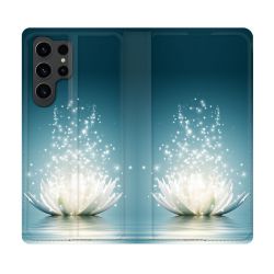 Housse Cuir Portefeuille Pour Samsung Galaxy S23 Ultra Fleur Lotus Blanc