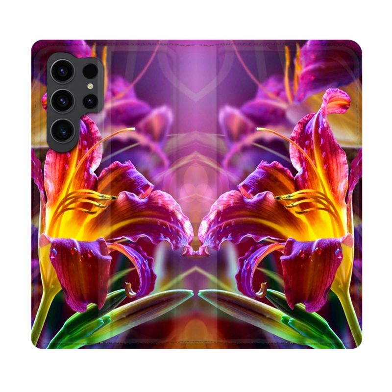 Housse Cuir Portefeuille Pour Samsung Galaxy S23 Ultra Fleur Lys Color
