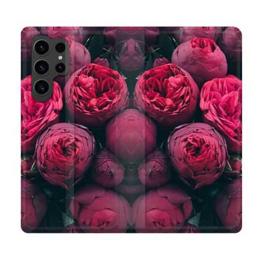 Housse Cuir Portefeuille Pour Samsung Galaxy S23 Ultra Fleur Pivoine