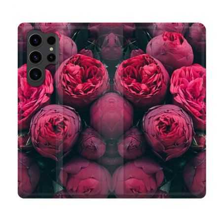Housse Cuir Portefeuille Pour Samsung Galaxy S23 Ultra Fleur Pivoine