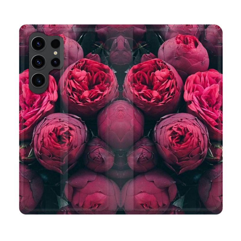 Housse Cuir Portefeuille Pour Samsung Galaxy S23 Ultra Fleur Pivoine