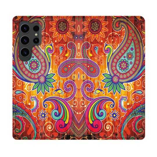 Housse Cuir Portefeuille Pour Samsung Galaxy S23 Ultra Fleur Psychedelic