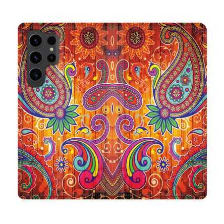 Housse Cuir Portefeuille Pour Samsung Galaxy S23 Ultra Fleur Psychedelic
