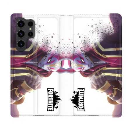 Housse Cuir Portefeuille Pour Samsung Galaxy S23 Ultra Fortnite Blanc
