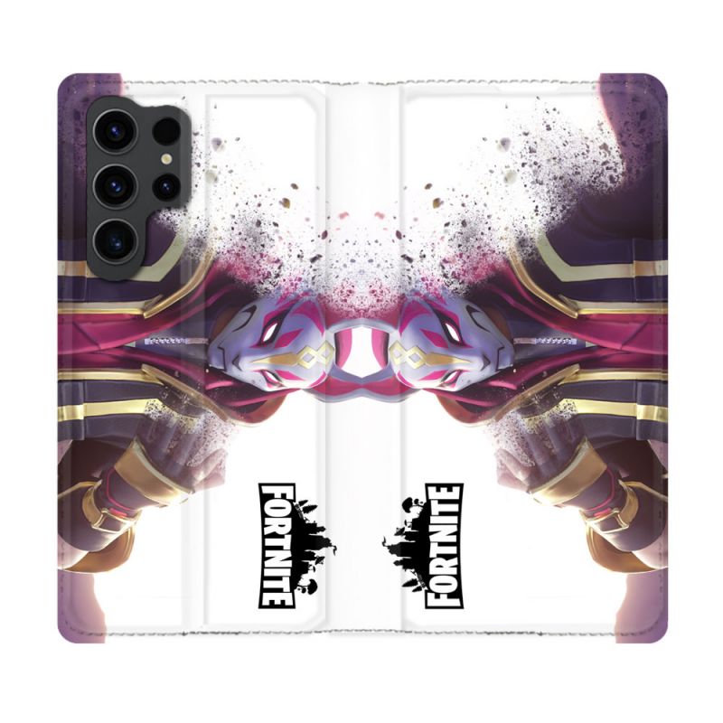 Housse Cuir Portefeuille Pour Samsung Galaxy S23 Ultra Fortnite Blanc
