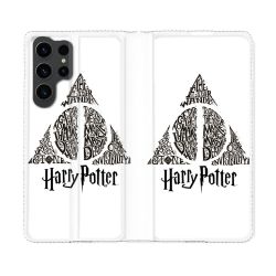Housse Cuir Portefeuille Pour Samsung Galaxy S23 Ultra Harry Potter Hollows triangle Blanc