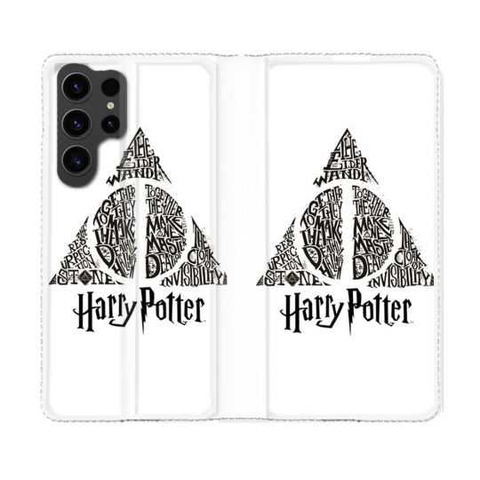 Housse Cuir Portefeuille Pour Samsung Galaxy S23 Ultra Harry Potter Hollows triangle Blanc