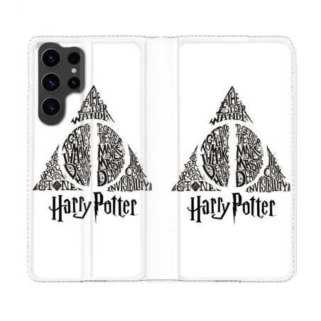 Housse Cuir Portefeuille Pour Samsung Galaxy S23 Ultra Harry Potter Hollows triangle Blanc