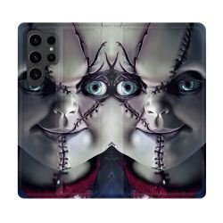 Housse Cuir Portefeuille Pour Samsung Galaxy S23 Ultra Horreur Chucky Cicatrice