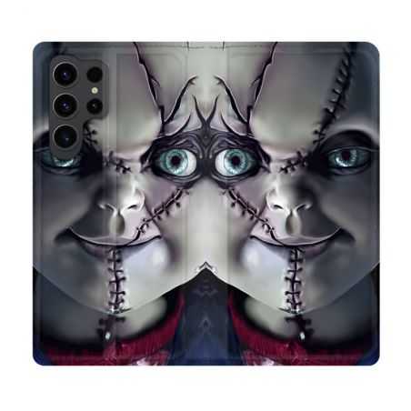 Housse Cuir Portefeuille Pour Samsung Galaxy S23 Ultra Horreur Chucky Cicatrice