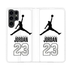 Housse Cuir Portefeuille Pour Samsung Galaxy S23 Ultra Jordan 23 Blanc