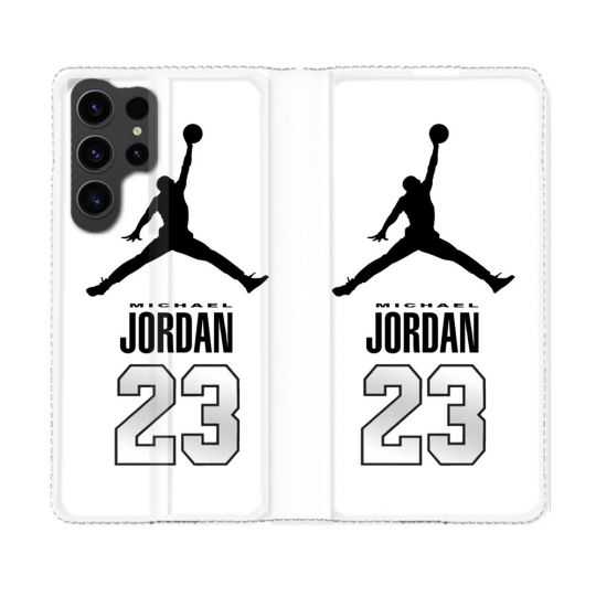Housse Cuir Portefeuille Pour Samsung Galaxy S23 Ultra Jordan 23 Blanc