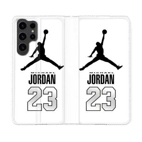 Housse Cuir Portefeuille Pour Samsung Galaxy S23 Ultra Jordan 23 Blanc