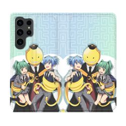 Housse Cuir Portefeuille Pour Samsung Galaxy S23 Ultra Manga Assassination Classroom Kuro Trio