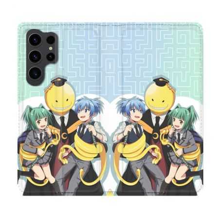 Housse Cuir Portefeuille Pour Samsung Galaxy S23 Ultra Manga Assassination Classroom Kuro Trio