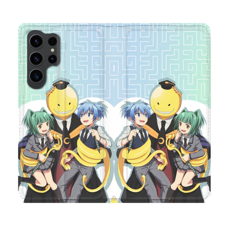 Housse Cuir Portefeuille Pour Samsung Galaxy S23 Ultra Manga Assassination Classroom Kuro Trio