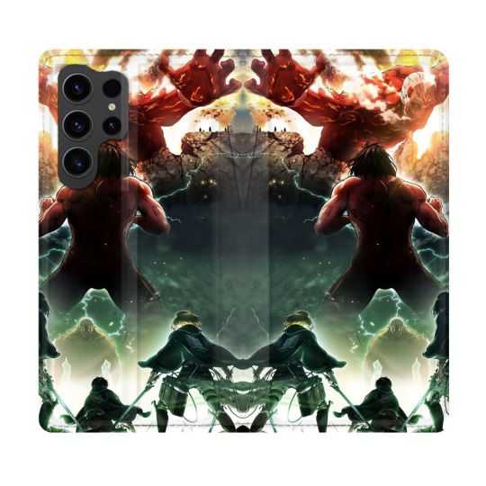 Housse Cuir Portefeuille Pour Samsung Galaxy S23 Ultra Manga Attaque Titans Combat