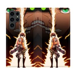 Housse Cuir Portefeuille Pour Samsung Galaxy S23 Ultra Manga Attaque Titans Eren Eclair