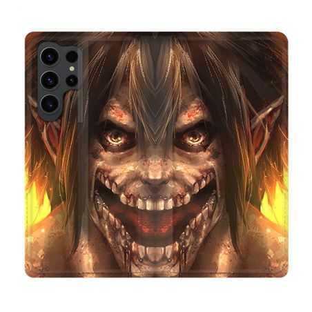 Housse Cuir Portefeuille Pour Samsung Galaxy S23 Ultra Manga Attaque Titans Eren Titan