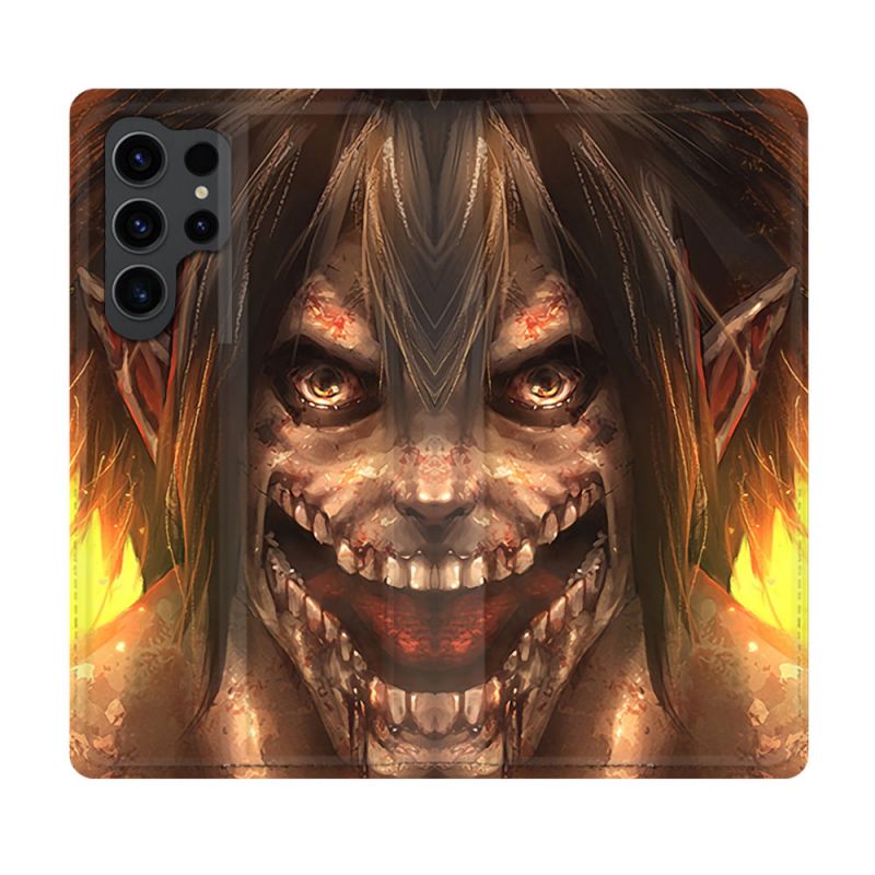 Housse Cuir Portefeuille Pour Samsung Galaxy S23 Ultra Manga Attaque Titans Eren Titan