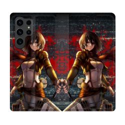 Housse Cuir Portefeuille Pour Samsung Galaxy S23 Ultra Manga Attaque Titans Mikasa