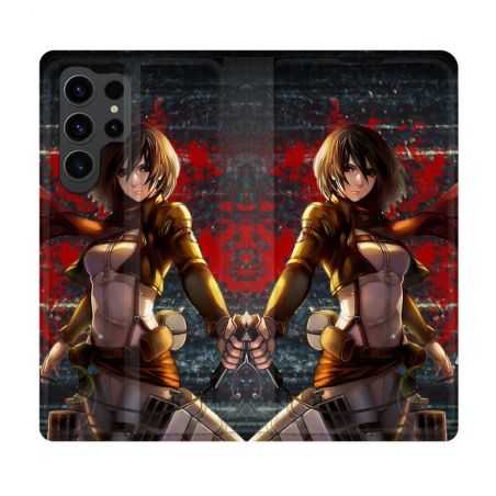 Housse Cuir Portefeuille Pour Samsung Galaxy S23 Ultra Manga Attaque Titans Mikasa