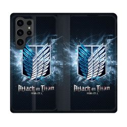 Housse Cuir Portefeuille Pour Samsung Galaxy S23 Ultra Manga Attaque Titans Noir