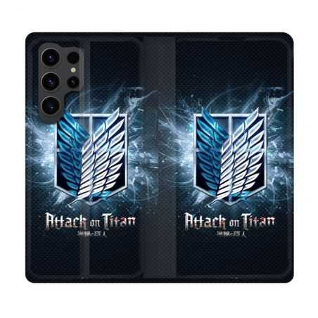Housse Cuir Portefeuille Pour Samsung Galaxy S23 Ultra Manga Attaque Titans Noir